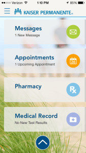 The Kaiser Permanente smartphone app is very handy for keeping track of my health.